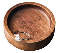 Personalized Wood Ring Dish, Custom Round Ring Holder, Wedding Ring Stand, Engagement Gift, Wedding Gift, 5th Year Celebration Gift, Gifts for Newlywed, Suitable for Wedding Rings, Engagement Rings