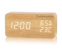Personalized Wooden Alarm Clock LED Digital Desk Clock with Custom Name and Texts Digit Alarm Clock Time and Temperature Display Bedroom Home Decor,Personalised Gifts (Rectangular)