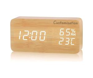 Personalized Wooden Alarm Clock LED Digital Desk Clock with Custom Name and Texts Digit Alarm Clock Time and Temperature Display Bedroom Home Decor,Personalised Gifts (Rectangular)