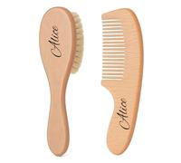 Personalized Wooden Baby Hairbrush Set with Soft Goat Bristles, Customizable Name and any text, Grooming Kit for Cradle Cap Care, Suitable for Wet and Dry Hair (Wool brush and bias comb)