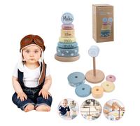 Personalized Wooden Baby Stacking Tower With Name & Birth Engraving - Educational Montessori Shape Sorter Toy For Infants & Toddlers For Birth, Christening, Nursery Decor