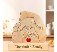 Personalized Wooden Bear Family Puzzle with Names,Custom Wooden Puzzles for Home Decor,Personalized Gift for Mother's Day,Father’s Day,Birthdays (Style-Cute Bear)