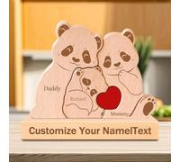 Personalized Wooden Bear Puzzle Custom Name with 2-7 Family Name Art Animal Jigsaw Sculpture Personalised Gifts for Mom Dad Grandma Mother’s Day Birthday Christmas Anniversary (Panda)