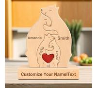 Personalized Wooden Bear Puzzle Custom Name with 2-7 Family Name Art Animal Jigsaw Sculpture Personalised Gifts for Mom Dad Grandma Mother’s Day Birthday Christmas Anniversary (Bear 1)