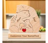 Personalized Wooden Bear Puzzle Custom Name with 2-7 Family Name Art Animal Jigsaw Sculpture Personalised Gifts for Mom Dad Grandma Mother’s Day Birthday Christmas Anniversary (Bear 2)