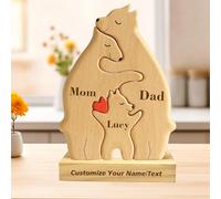 Personalized Wooden Bear Puzzle with 2-7 Family Name Custom Family Name Sculpture, Personalised Gifts for Mom Dad Grandma Mother’s Day, Birthdays Anniversary