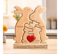 Personalized Wooden Bear Puzzle with 2-7 Family Name Custom Name Sculpture Personalised Gifts for Mom Dad Grandma Mother’s Day, Father's Day, Birthdays Anniversary (C-1)