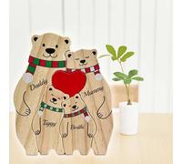 Personalized Wooden Bear Puzzle with 2-7 Name We are One,Personalised Art Animal Jigsaw, Custom Family Name Sculpture for Birthday Christmas Anniversary Mother's Day Wooden Gifts (Bear-A)