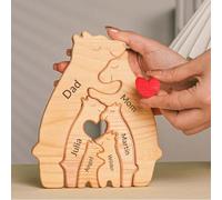 Personalized Wooden Bear Puzzle with 2-7 Name We are One,Personalised Art Animal Jigsaw, Custom Family Name Sculpture for Birthday Christmas Anniversary Mother's Day Father's Day Wooden Gifts (Bear)