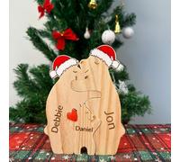 Personalized Wooden Bear Puzzle with 2-7 Name We are One,Personalised Art Animal Jigsaw, Custom Family Name Sculpture for Birthday Christmas Anniversary Mother's Day Wooden Gifts (Cute Bear-B)