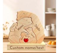 Personalized Wooden Bear Puzzle with 2-7 Name We are One,Personalised Art Animal Jigsaw, Custom Family Name Sculpture for Birthday Christmas Anniversary Mother's Day Wooden Gifts (Cute Bear-D)