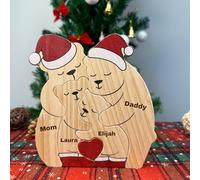 Personalized Wooden Bear Puzzle with 2-7 Name We are One,Personalised Art Animal Jigsaw, Custom Family Name Sculpture for Birthday Christmas Anniversary Mother's Day Wooden Gifts (Cute Bear-C)