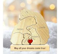 Personalized Wooden Bear Puzzle with 2-8 Family Name-Custom Name, Wooden Bear Family Puzzle, for Mother's Day, Father's Day, Christmas, House Warming Gifts, Birthdays Anniversary (A)