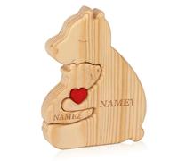 Personalized Wooden Bear Puzzle with Family Name Art Animal Jigsaw Sculpture for Home Table Book Shelf Decoration Gift for Mother’s Day, Birthdays, Christmas Day (Elephants)