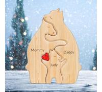 Personalized Wooden Bear Puzzle with Name of Family, Wooden Decor Gift for Mom and Dad, Gift of Mother's Day Father's Day We are One Jigsaw Puzzles with Heart