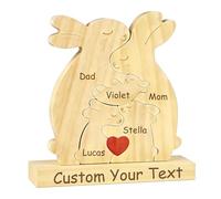 Personalized Wooden Bears Family Puzzle with 2-10 Names, Custom Wooden Bear Puzzle with Base, Laser Engraving Custom Wood Bear Name Sign for Christmas, Mother’s Day, Father’s Day (Rabbit)