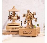 Personalized Wooden Carousel Musical Box, Engraved Music Box, Wooden Ballerina Music Box, Keepsake Gift for Girls Boys