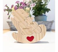 Personalized Wooden Chair Bear Family Puzzle,Custom Engraved Name Puzzle,Family Keepsake Gifts,Gift for Single Parent,Gift for Mom,Dad,Christmas,Birthday Gifts,Decorative Signs (4 Bears)