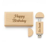Personalized Wooden Dual USB-C & USB-A Flash Drive with Box - Custom Engraved Memory Stick Gift - Darkwood or Lightwood, 4GB/16GB/32GB/64GB/128GB - Wedding, Photography, Business Branding