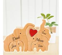 Personalized Wooden Elephant Puzzle with 2-7 Name We are One,Personalised Art Animal Jigsaw, Custom Family Name Sculpture for Birthday Christmas Anniversary Mother's Day Wooden Gifts (Elephant)