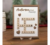 Personalized Wooden Family Name Crossword Sign Personalized Scrabble Puzzle Family Name Sign,Home Decor (10X12''(254 * 305mm))