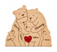 Personalized Wooden Family Puzzle, Bear Family Puzzle with Names | Create a custom family keepsake with engraved names on each bear, a 3D design, and a warm display for home decor.
