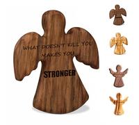 Personalized Wooden Guardian Angel Figurine, Custom Engraved Lucky Charm for Loved Ones for Baptism/Anniversary/Birthday/Mother’s Day, 2.36in Handcrafted Memorial Pocket Angel (Black Walnut-Design A)