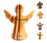 Personalized Wooden Guardian Angel Figurine, Custom Engraved Lucky Charm for Loved Ones for Baptism/Anniversary/Birthday/Mother’s Day, 2.36in Handcrafted Memorial Pocket Angel (Olive-Design B)