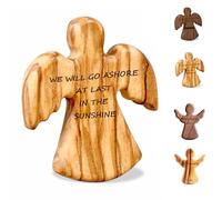 Personalized Wooden Guardian Angel Figurine, Custom Engraved Lucky Charm for Loved Ones for Baptism/Anniversary/Birthday/Mother’s Day, 2.36in Handcrafted Memorial Pocket Angel (Olive-Design A)