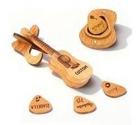 Personalized Wooden Guitar Pick Box Holder, Custom Guitar Plectrums with 3Pcs Engraved Name, or Design Guitar Picks, Christmas Music Gift for Guitarists Ukulele Lover, Bands (Wooden Picks)