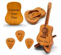 Personalized Wooden Guitar Pick Holder - 3PCS Custom Guitar Picks, Engraved Name Logo Guitar Pick Storage Case Box Customized gift for Guitarists Music Lovers
