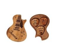 Personalized Wooden Guitar Picks with Case,Customized Laser Carved Wooden Guitar Pick Box Set For Valentine's Day Anniversary (1 box + 3 Picks)