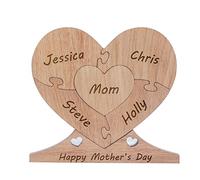 Personalized Wooden Heart-Shaped Puzzle, Mum Wooden1-4Name Text Family Name Bedroom Home Decoration for Mum Gift for Valentine's Day,Mother's Day,Birthday