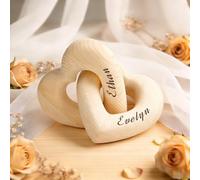 Personalized Wooden Hearts Interlocking Engraved Names for Couples Romantic Wood Heart for Love Decor Valentine's Anniversary Wedding Gift for Him Her (Wooden Hearts Interlocking)