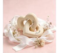 Personalized Wooden Hearts Interlocking Engraved Names for Couples Romantic Wood Heart for Love Decor Valentine's Anniversary Wedding Gift for Him Her (Romantic Wood Heart)