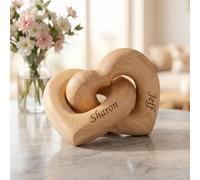 Personalized Wooden Interlocking Hearts Sculpture Personalized Infinity Heart Sculpture for Couples,Custom Couple Name Decor (Wood)