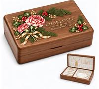 Personalized Wooden Jewellery Box, 3D Christmas & Birth Flower Design | Choose from 12 birth-month flower wreaths, then personalize the wooden jewelry box with name and an optional message