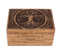 Personalized Wooden Memorial Urn for Human & Pet Ashes, Tree Design with Birds, Custom Engraved Cremation Urn, Funeral Keepsake, Sizes XS to XXL (12 to 250 lbs Capacity) for Home or Burial Use Display