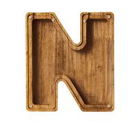 Personalized Wooden Money Box, A-Z Letters Wooden Piggy Bank, Coin Bank with DIY Alphabet Stickers, Money Saving Bank Coin Storage Box Birthday Xmas Back to School Gifts (N)