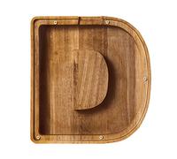 Personalized Wooden Money Box, A-Z Letters Wooden Piggy Bank, Coin Bank with DIY Alphabet Stickers, Money Saving Bank Coin Storage Box Birthday Xmas Back to School Gifts (D)