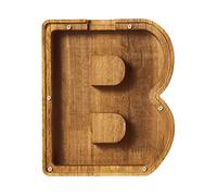 Personalized Wooden Money Box, A-Z Letters Wooden Piggy Bank, Coin Bank with DIY Alphabet Stickers, Money Saving Bank Coin Storage Box Birthday Xmas Back to School Gifts (B)
