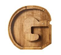 Personalized Wooden Money Box, A-Z Letters Wooden Piggy Bank, Coin Bank with DIY Alphabet Stickers, Money Saving Bank Coin Storage Box Birthday Xmas Back to School Gifts (G)