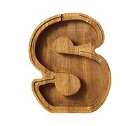Personalized Wooden Money Box, A-Z Letters Wooden Piggy Bank, Coin Bank with DIY Alphabet Stickers, Money Saving Bank Coin Storage Box Birthday Xmas Back to School Gifts (S)