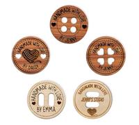 Personalized Wooden Name Buttons & Tags for Crafts - Custom Handmade with Love Buttons, Gift for Crafting, Knitting, Crocheting, Sewing(25mm)