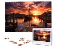 Personalized Wooden Puzzle 1000 Pieces Jigsaw Puzzles for Adults Boat harbor in the sunset Family Reunion Puzzle Gift for Birthday Christmas