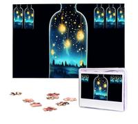 Personalized Wooden Puzzle 1000 Pieces Jigsaw Puzzles for Adults Bottle of under the night sky Family Reunion Puzzle Gift for Birthday Christmas