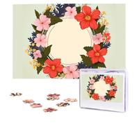 Personalized Wooden Puzzle 1000 Pieces Jigsaw Puzzles for Adults Circle Floral Spring Wreath Family Reunion Puzzle Gift for Birthday Christmas