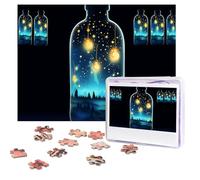 Personalized Wooden Puzzle 500 Pieces Jigsaw Puzzles for Adults Bottle of under the night sky Family Reunion Puzzle Gift for Birthday Christmas