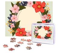 Personalized Wooden Puzzle 500 Pieces Jigsaw Puzzles for Adults Circle Floral Spring Wreath Family Reunion Puzzle Gift for Birthday Christmas