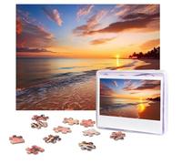 Personalized Wooden Puzzle 500 Pieces Jigsaw Puzzles for Adults Tropical Sunrise on The Beach Family Reunion Puzzle Gift for Birthday Christmas